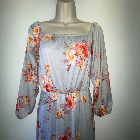 Grey Floral long sleeve Maxi Dress - Picture 2 of 5